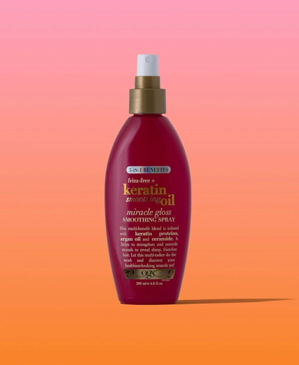 Frizz-Free + Keratin Smoothing Oil Miracle Gloss Spray Front of Pack