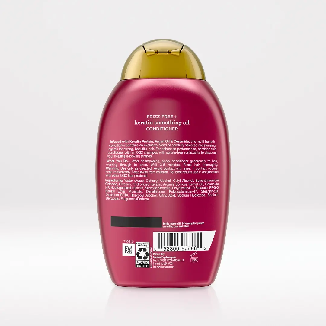 Keratin Smoothing Oil Conditioner 13oz Back of Packaging