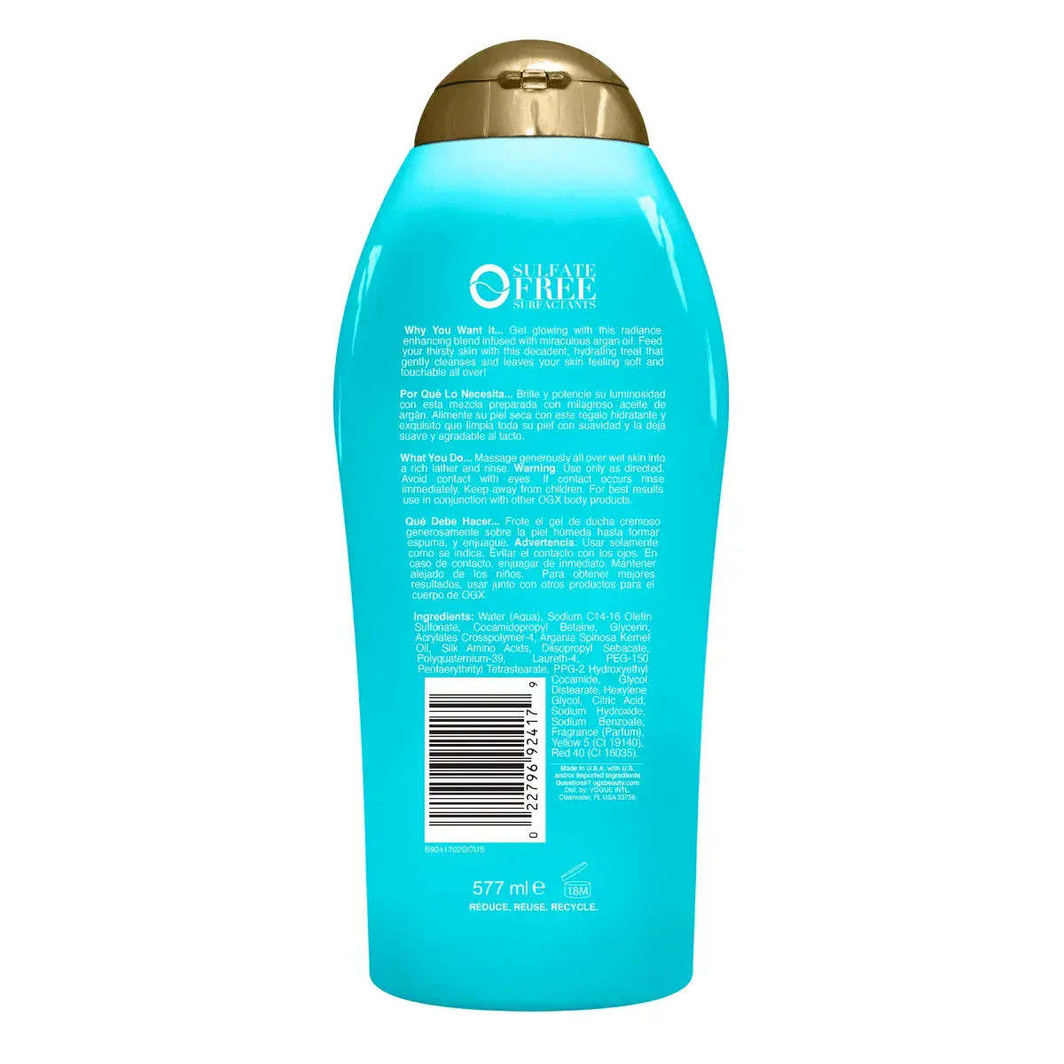  Argan Oil of Morocco Body Wash Back of Packaging