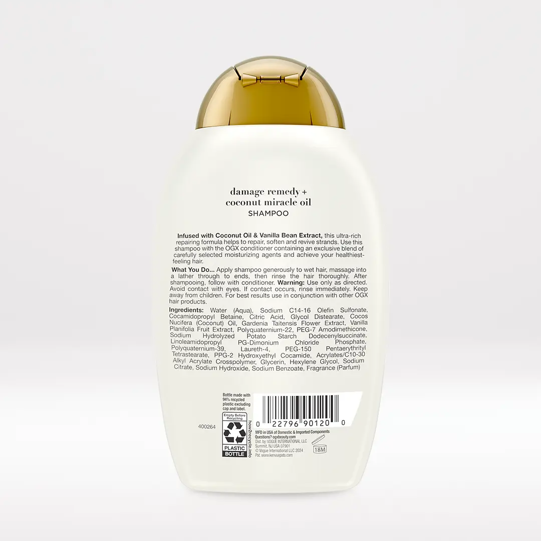Coconut Miracle Oil Shampoo 13oz Back of Packaging