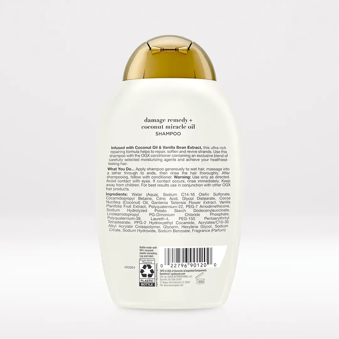 Coconut Miracle Oil Shampoo 13oz Back of Packaging