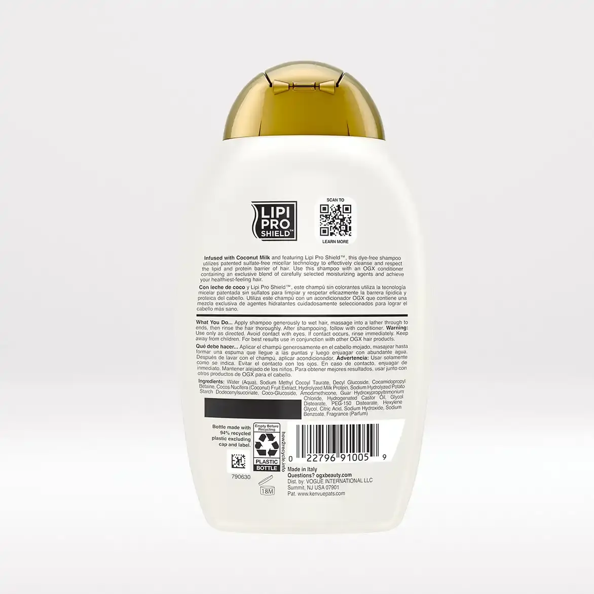 Coconut Milk Shampoo 13oz Back of Packaging