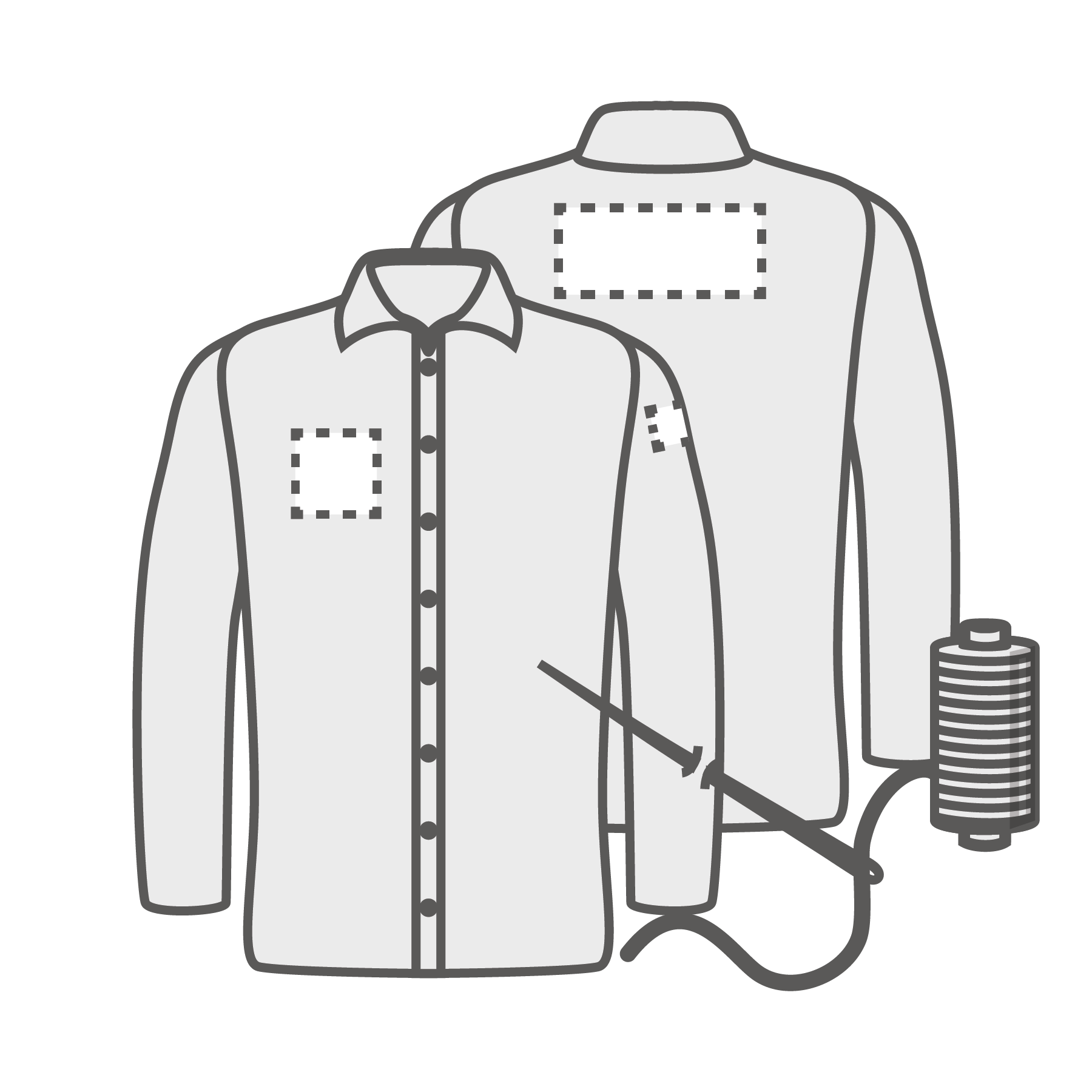 Manche gauche, poitrine et dos droits (8x4 cm)(10x10 cm)(16x12 cm) Broderie