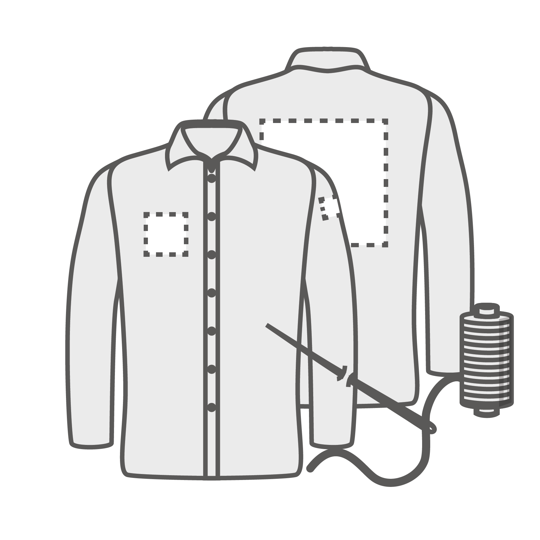 Manche gauche, poitrine et dos droits (8x4 cm)(10x10 cm)(25x25 cm) Broderie