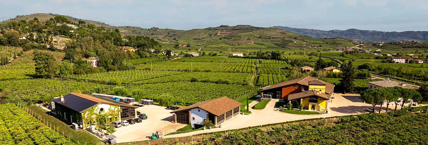 Blick auf das Weingut Prà mit seinen Weinbergen