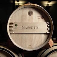 Front eines Barriquefasses im Weinkeller in der Toskana