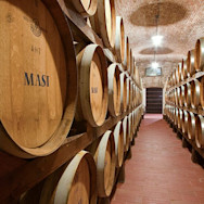 Holzbarrique so weit das Auge reicht im Weinkeller der Masi Agricola