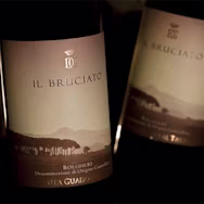 Nahaufnahme von zwei Flaschen Il Bruciato vom Weingut Guado al Tasso