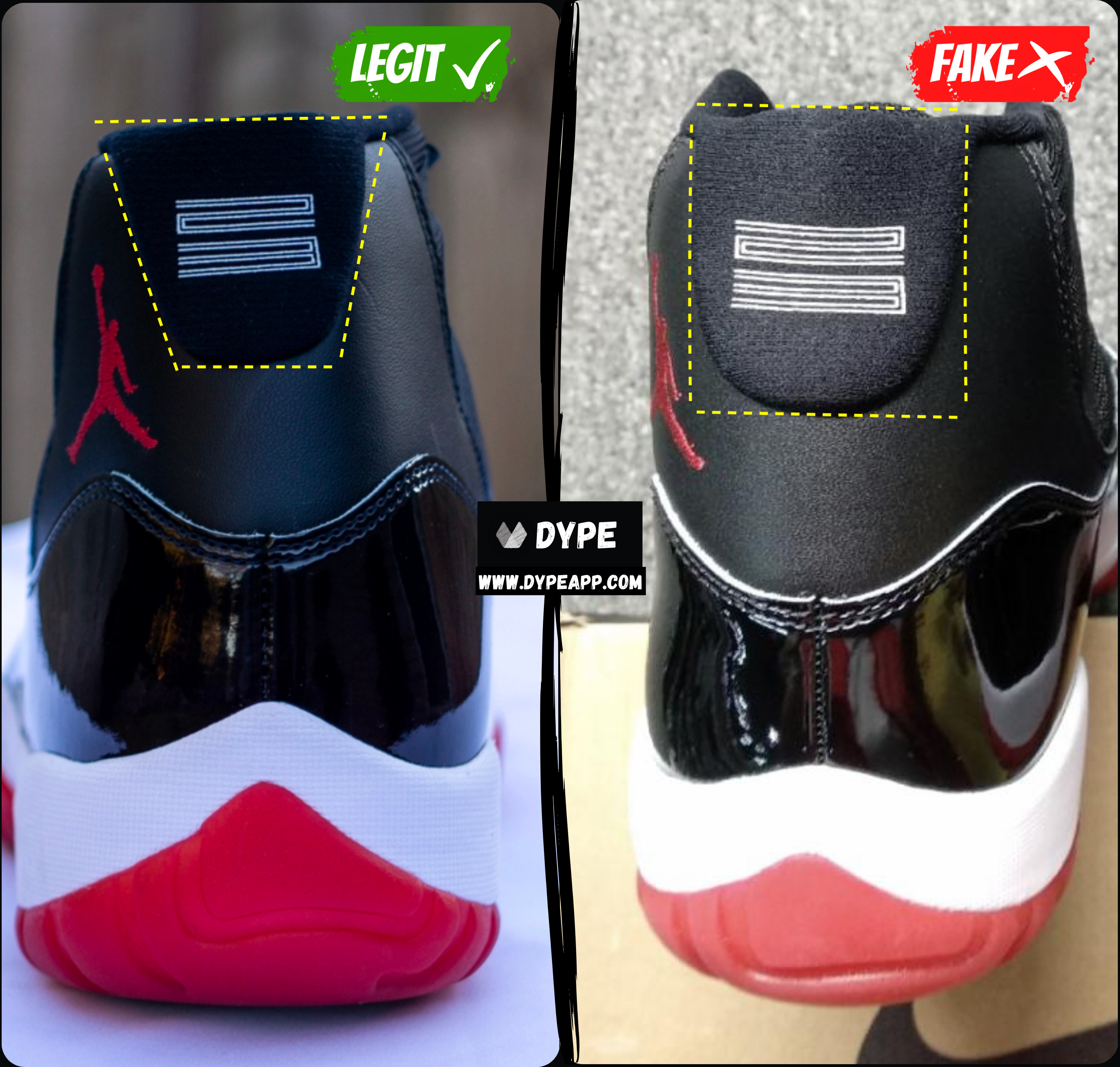 difference between real and fake jordan 11