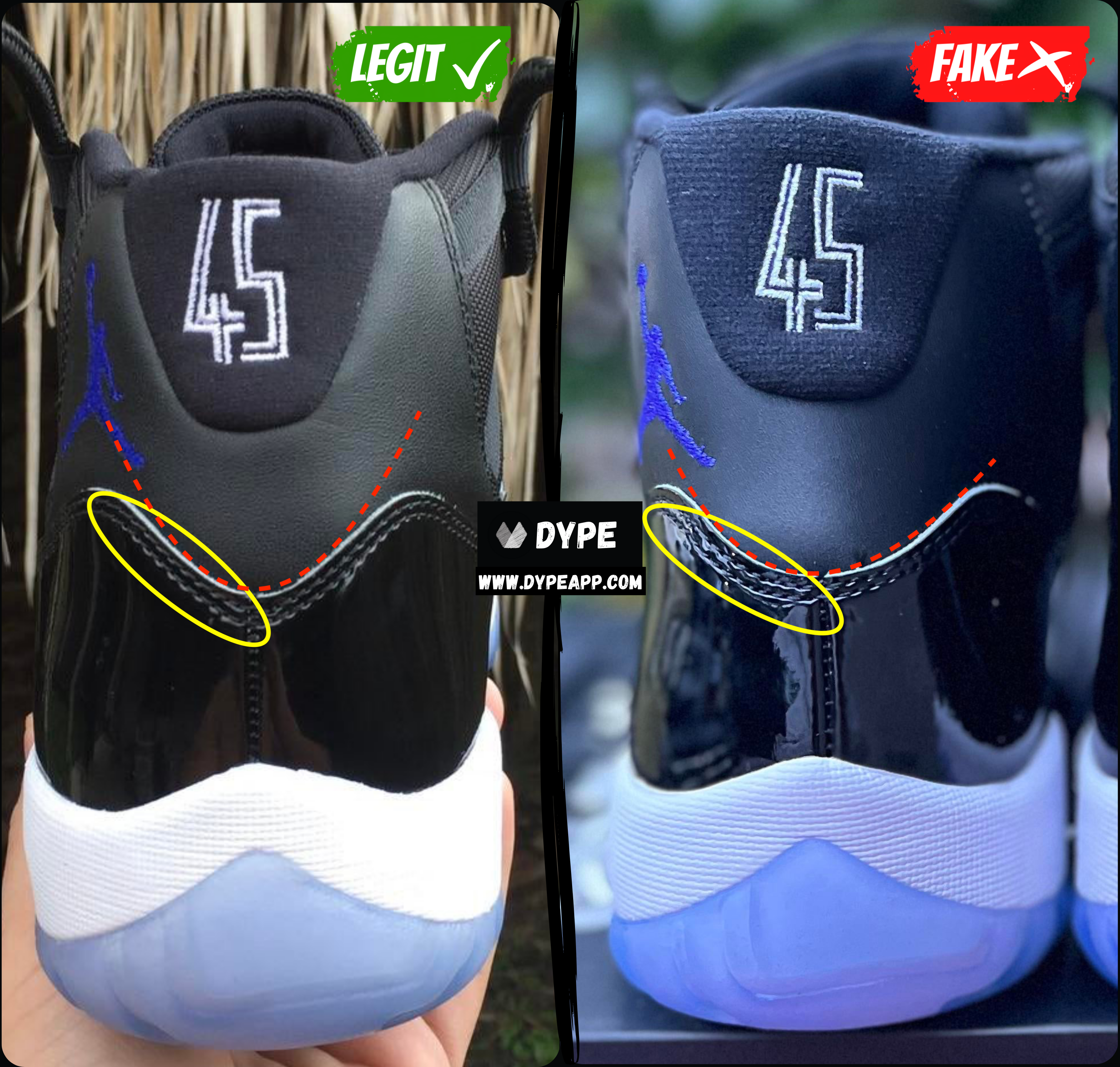 difference between real and fake jordan 11