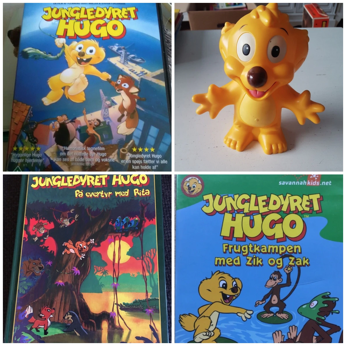 Her er fire ting med Jungledyret Hugo, som du lige nu kan købe på DBA. Helle fra byen Hvalsø sælger gerne sin DVD med Hugo for 30 kroner, mens du for 10 kroner oveni kan købe sparebøssen, formet som Hugo, af Jennifer for Bagsværd. Du kan tage med Hugo og Rita på eventyr i bogen af samme navn, hvis du er villig til at købe den for 65 kroner. Det er Kirstine fra Århus C, der har bogen til salg. For kun 10 kroner kan du spille et computerspil med Hugo. Spillet er sat til salg af Lars fra Greve