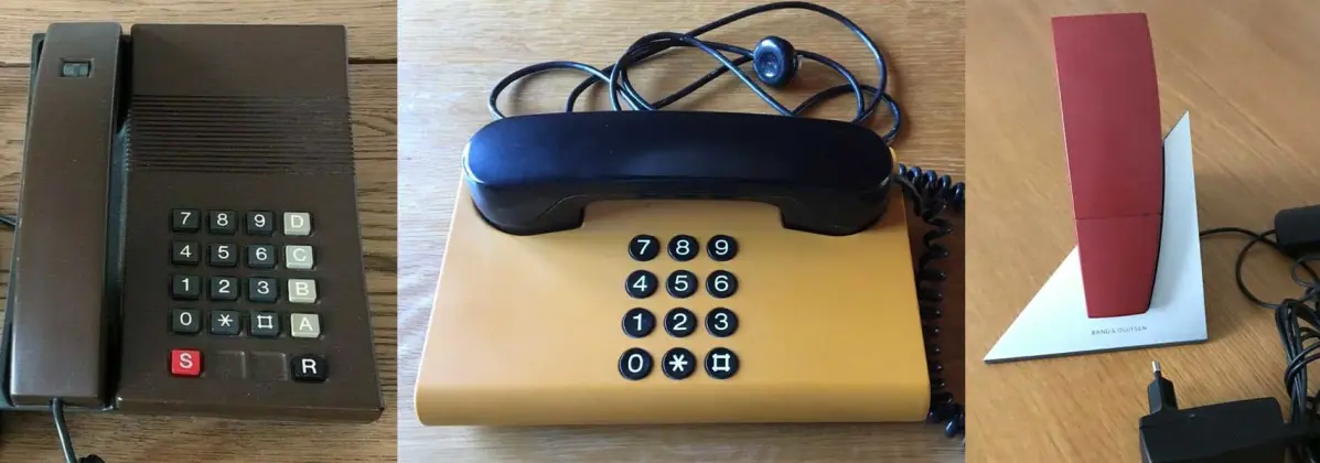 Bordtelefonen fra Jacob Jensen, model ’Kirk 76E Digital 2000’, er ren nostalgi som mange husker. Den er fra 1982 og var speciel for sin tid, da det var den første telefon med fuldelektronisk trykknapapparat med tonetastatur samt elektroniske ringetoner. Den koster 100 kroner hos Jannik i København N. ’GNT Automatic, F78’ bordtelefonen er en klassiker, som har stået i mange danske hjem. ’Den virker perfekt’, skriver Jacob fra Nørre Alslev, der skal have 50 kroner for den. Bang og Olufsen ’BeoCom 6000’-telefonen kommer med diverse ledninger og vejledning. Den koster 500 kroner, og du skal til Viborg og hente den hos Ase