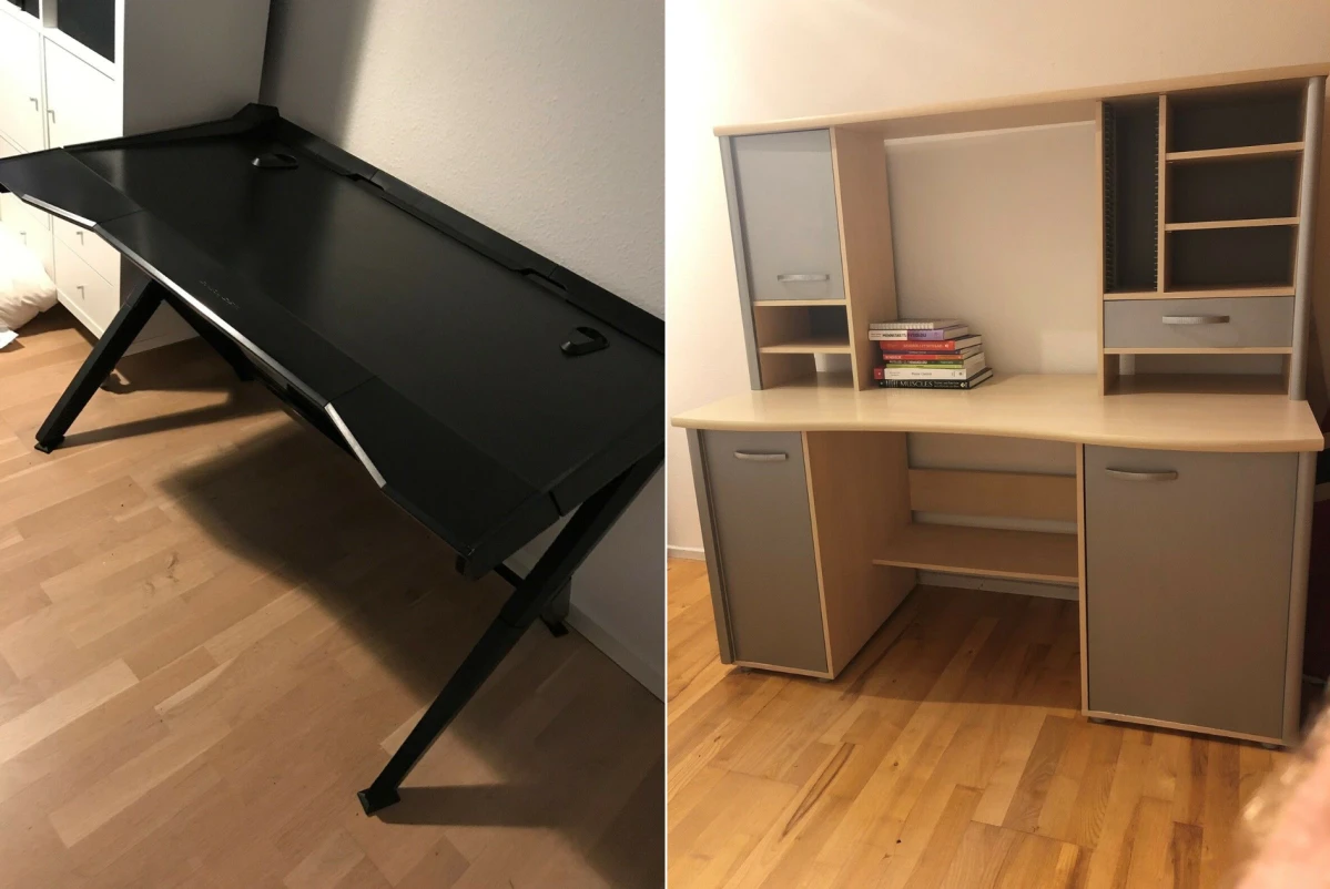 Henriette fra Kolding sælger sit sorte computerbord, DX racer, der er et godt kvalitets-gamer-bord med ergonomisk forsvarlig justeringer. Nyprisen lå på 2.299 kroner, og hun har stadig kvittering. Henriette vil gerne have 1.500 for det. Leder du efter noget lidt billigere, så sælger Per fra Fredensborg sit bord med plads til computer i det venstre nederste skab og med udtrækshylde og ekstra boghylde til blot 150 kroner