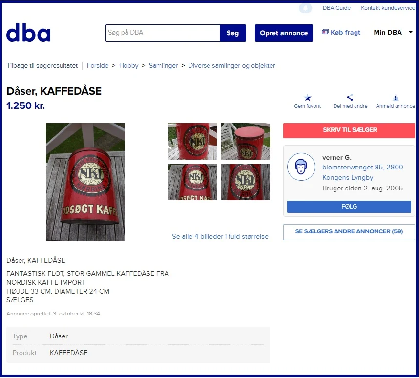 Endnu en kostbar kaffedåse til salg på DBA i skrivende stund.