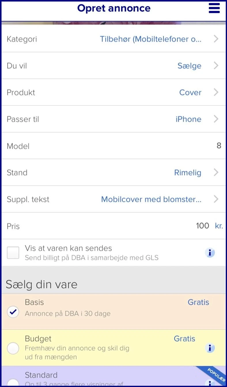 Overvej, om du vil sende via GLS, for så kan du klikke boksen af, som befinder sig under 'Pris'-feltet