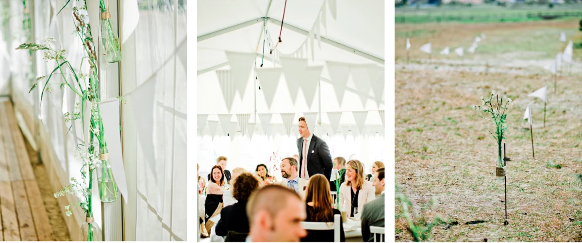 Her er det pynt til brylluppet, som Emelie og Fredrik delvist lavede selv og lånte sig til fra et tidligere bryllup. Foto: Lina Roos