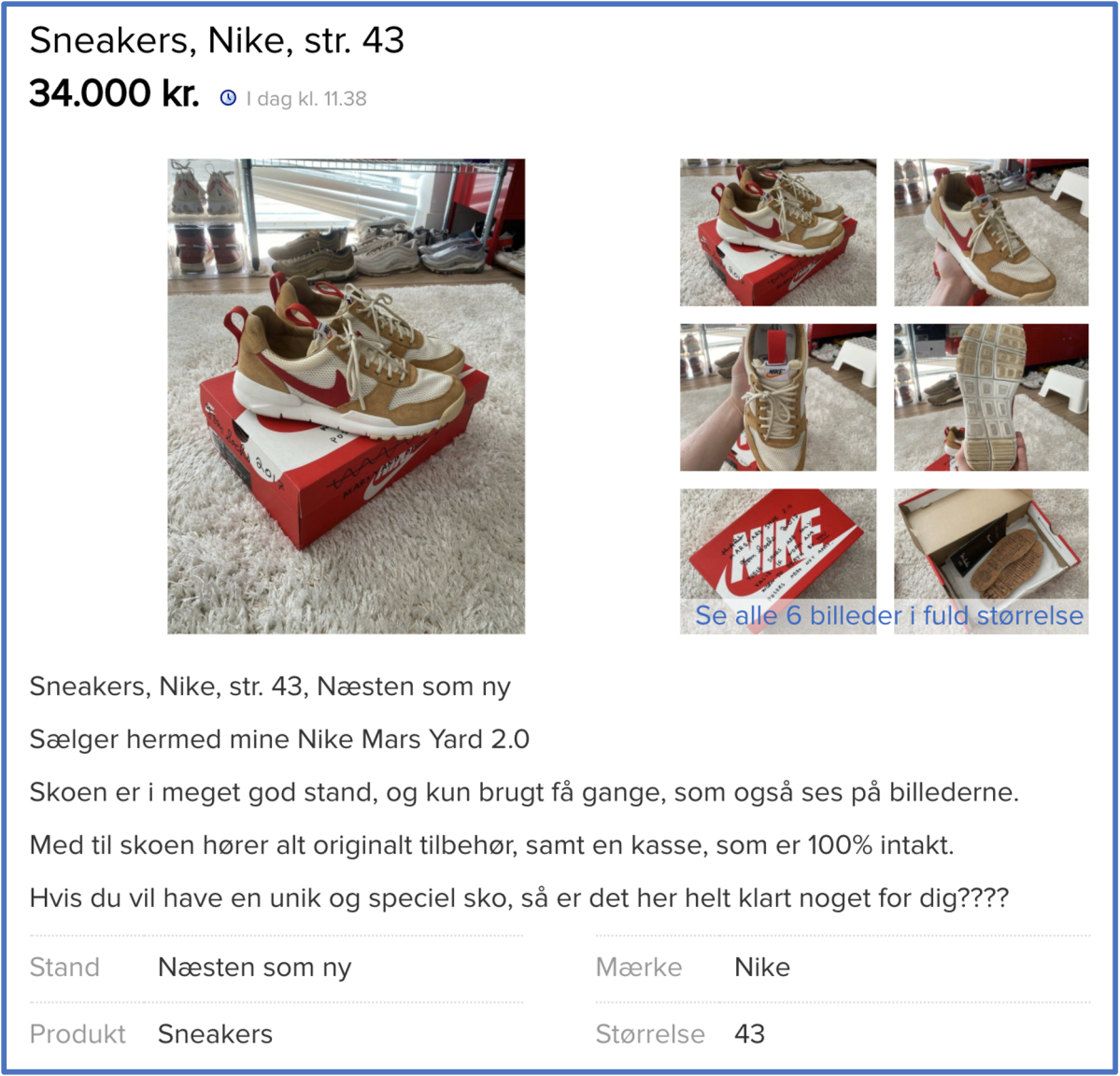 Jakob Gielov håber at få hele 34.000 kroner for de unikke Nike 'Mars Yars 2.0'-sneakers.