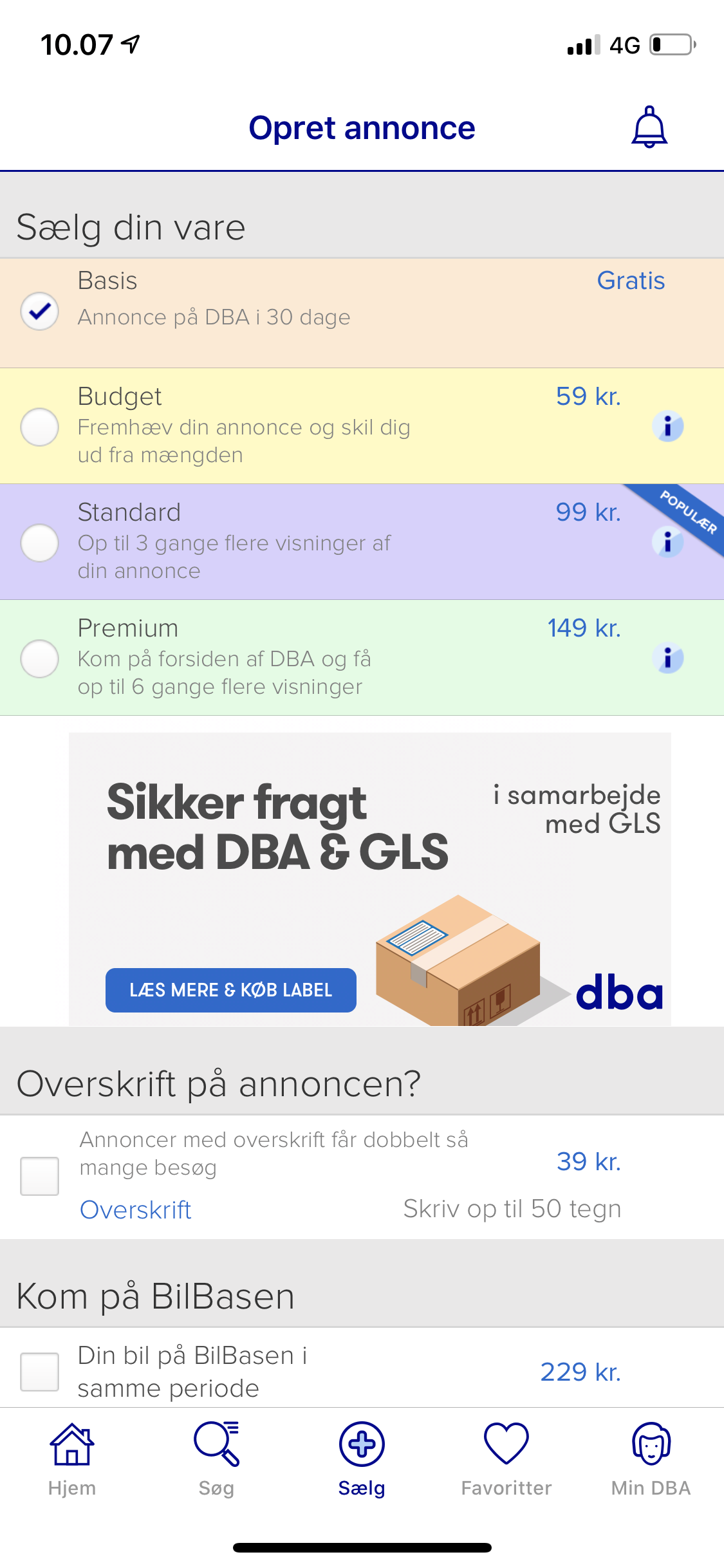 På denne side får du et overblik over, hvilke muligheder du har for at fremme din salgsannonce.