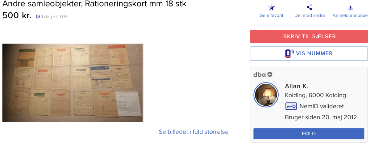 Du får 18 rationeringskort for 500 kroner.