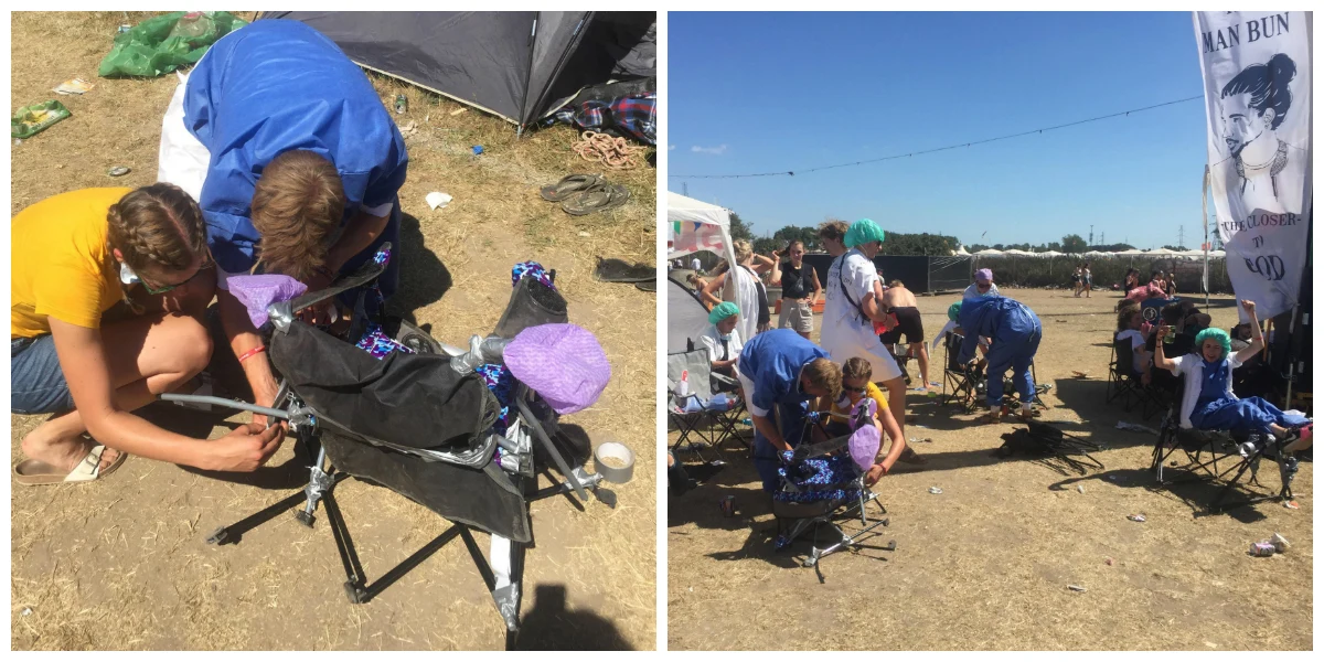 Der bor 15 mennesker i Frederiks lejr, og de har alle taget stilling til organdonation. Frederik og lejren bor i Clean Out Loud-området på Roskilde Festival. Et område der har fokus på genbrug. Det er første år, lejren ligger i Clean Out Loud. Foto: Julie Schoen