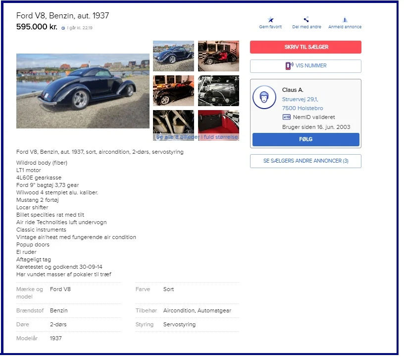 Her kan du se Claus’ DBA-annonce. Taget kan tages af bilen, en såkaldt ’Hard top’