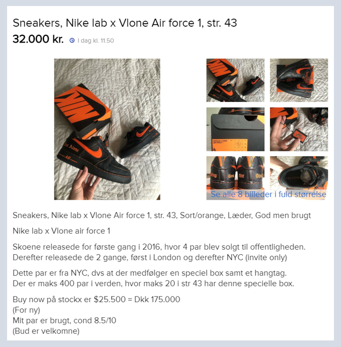 August har sat sine Air Force 1 sneaks til salg på DBA.