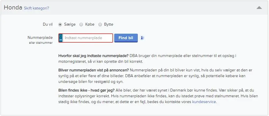 Når du har indtastet din nummerplade, trykker du 'Find bil'.