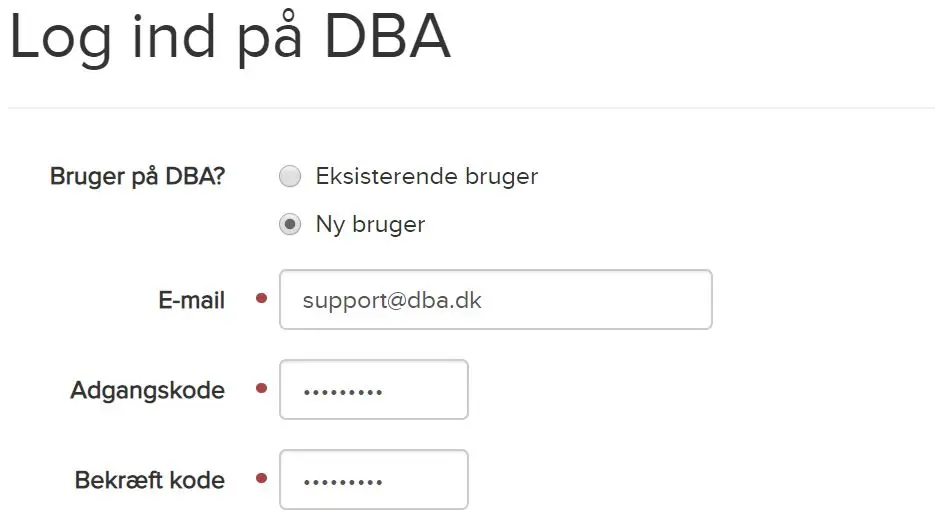 Tryk på 'Ny bruger'.