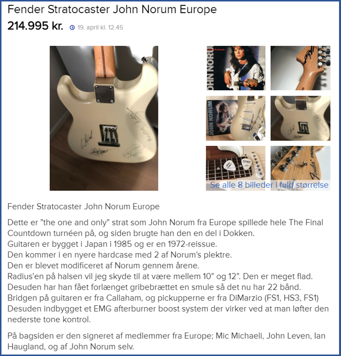 Efter 10 år i sin varetægt, sælger Michael nu John Norums 'The Final Countdown'-guitar.