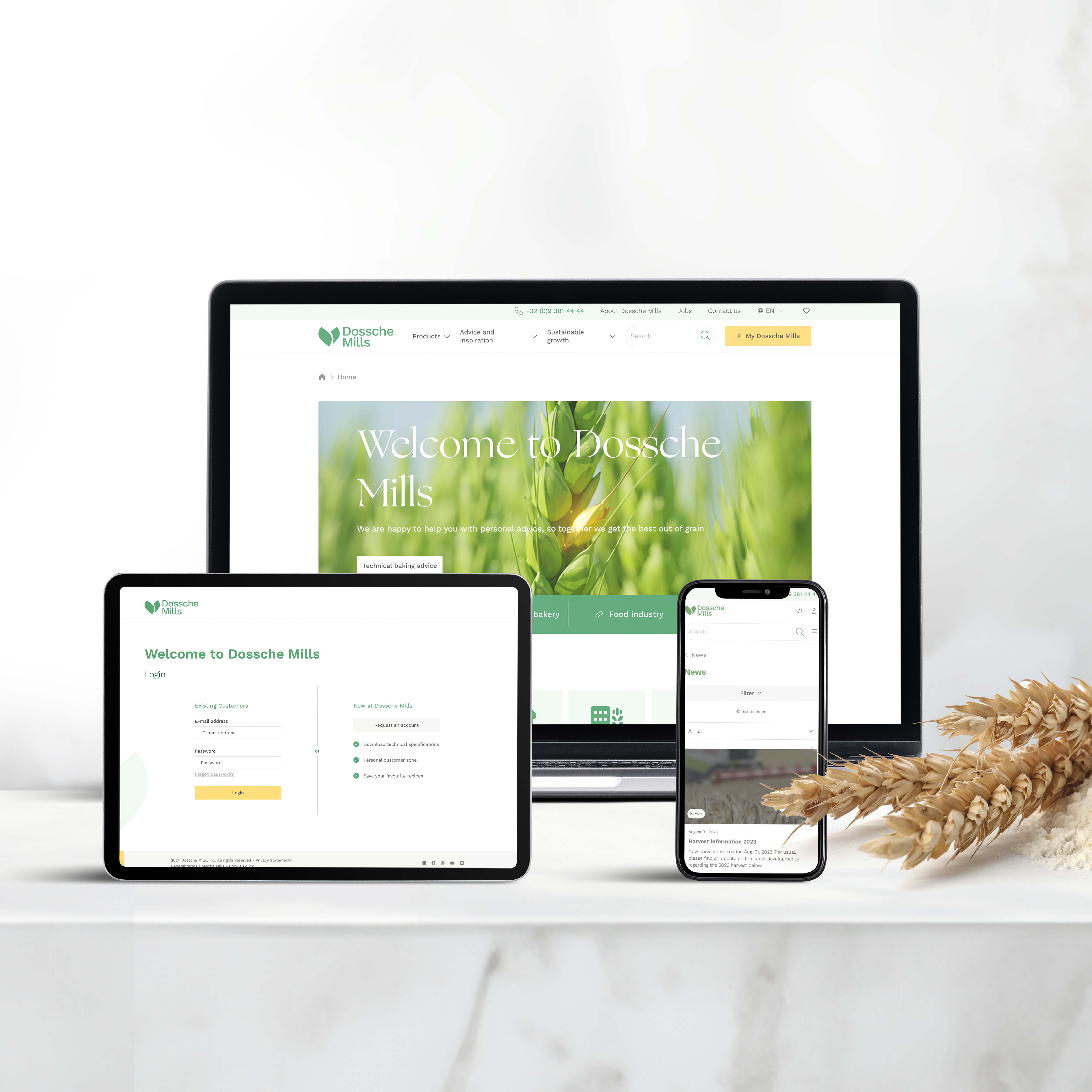 My Dossche Mills account - Schermen