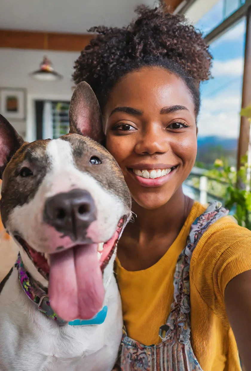 femme avec chien bull terrier