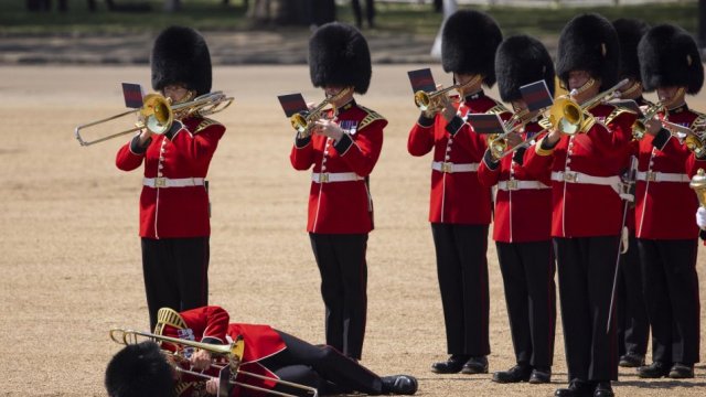 [Fotos] Guardias reales británicos colapsaron por el calor durante un ensayo del desfile en honor al rey Carlos