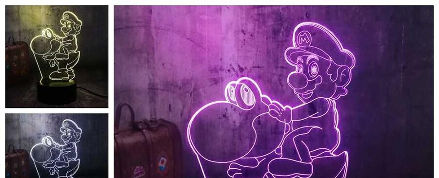 Lámpara Mario Bros y Yoshi. Con Luz Led y Siete Colores