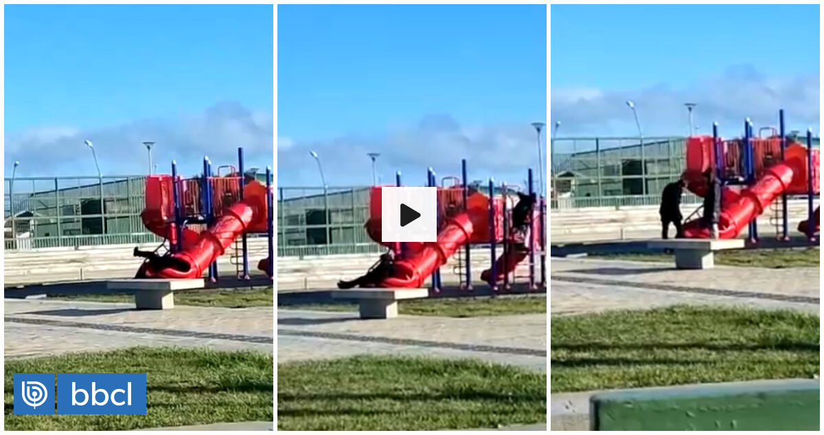 El chascarro del presidente Boric en Punta Arenas: quedó atorado en tobogán de niños