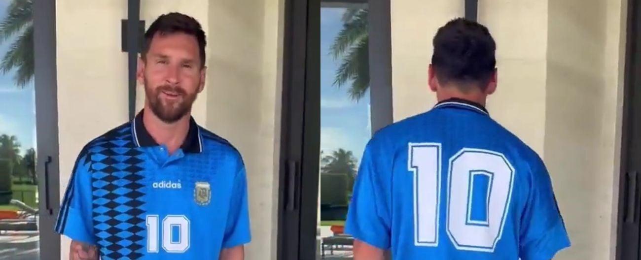 Video: Messi lució la camiseta que usó Maradona en el Mundial de Estados Unidos 1994