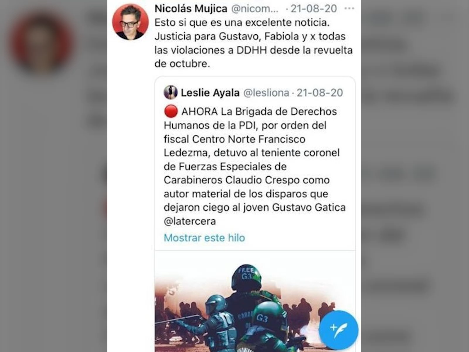 Los tuits octubristas del perito del caso Campillai