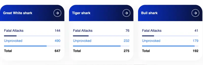 3 shark species with most attacks