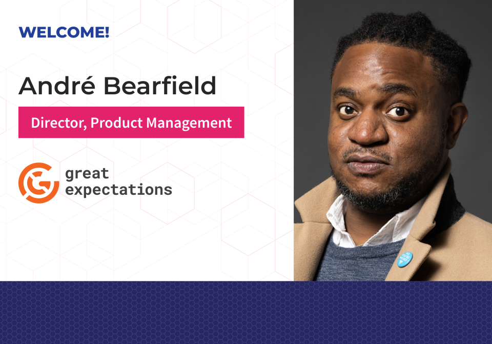 Welcome card with André Bearfield's headshot, title, and the GX logo