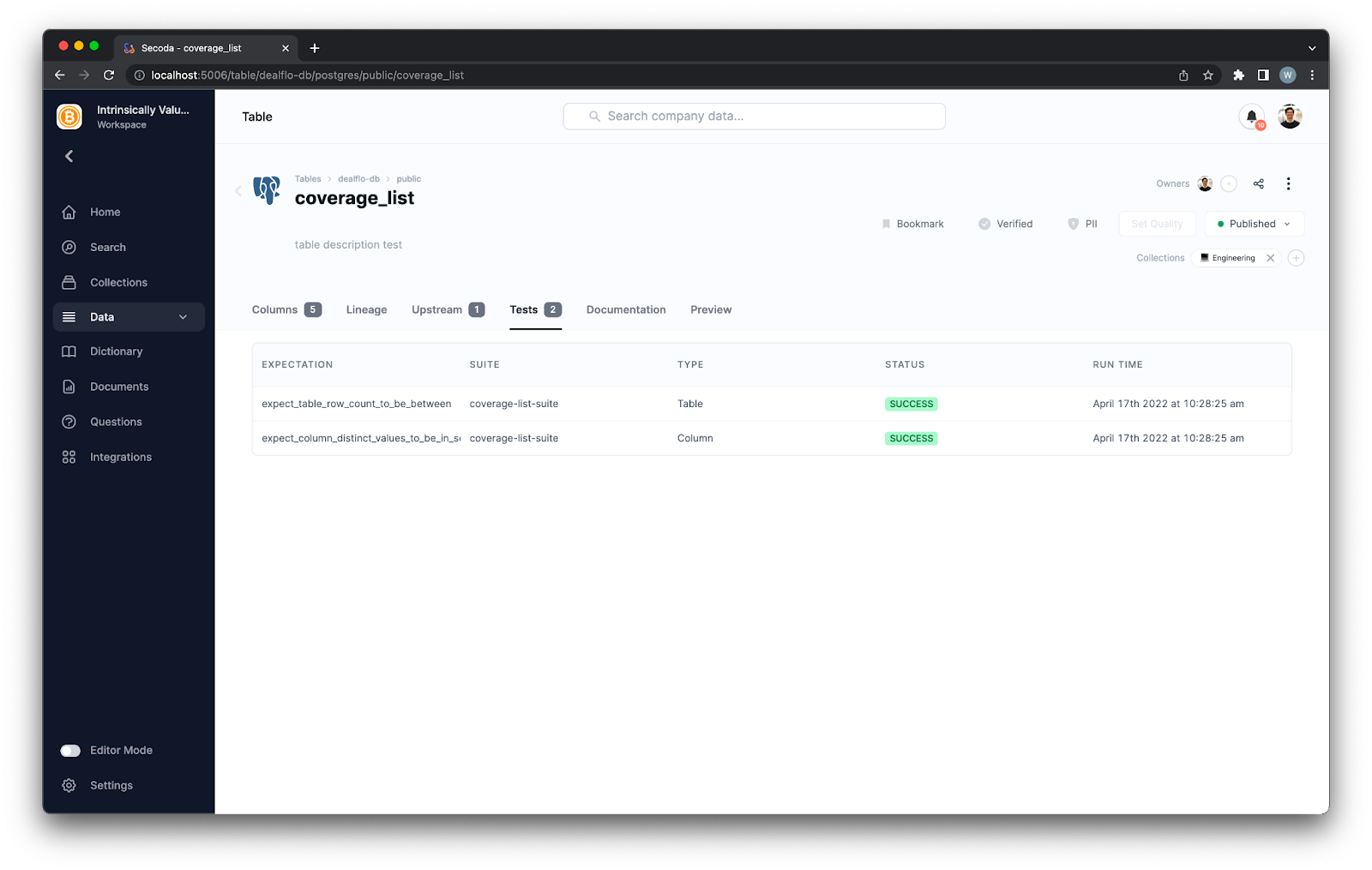 GX and Secoda integration screenshot