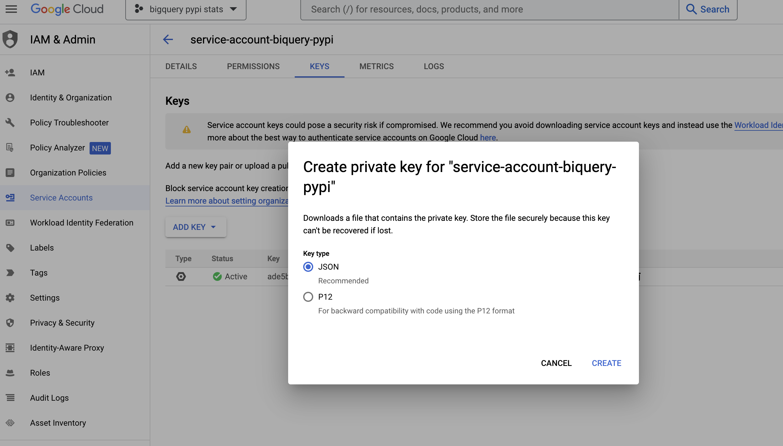 GCP service acct key