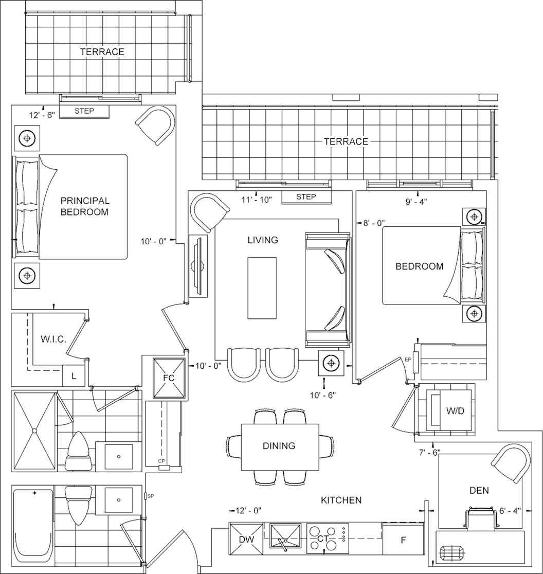 The Dupont Suite 2U+DT Floorplan