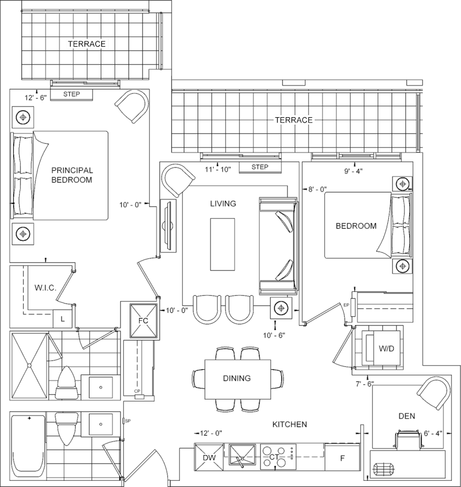 The Dupont Suite 2U+DT Floorplan