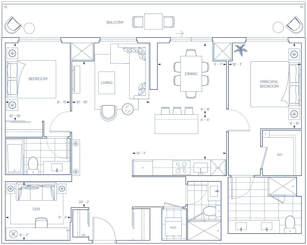 Harbourwalk 2Q+DB Floorplan