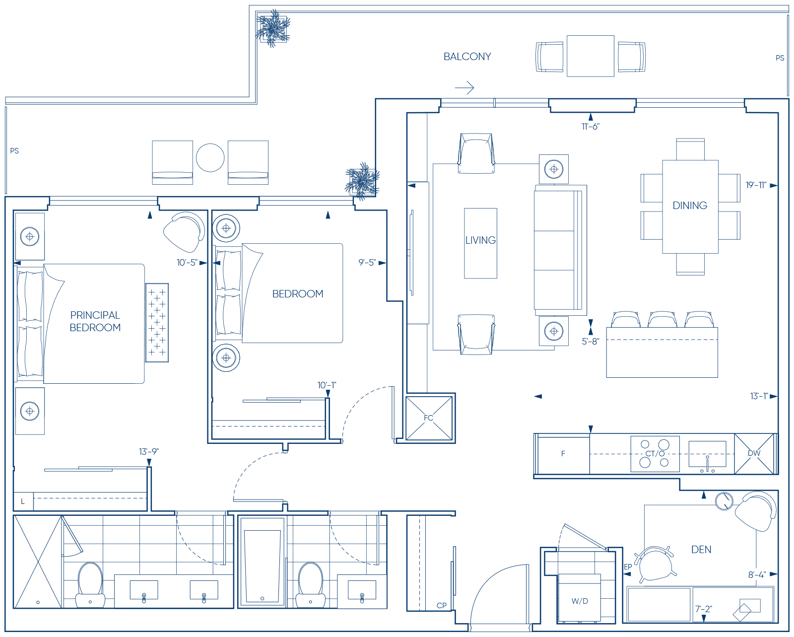 Harbourwalk 2M+D Floorplan