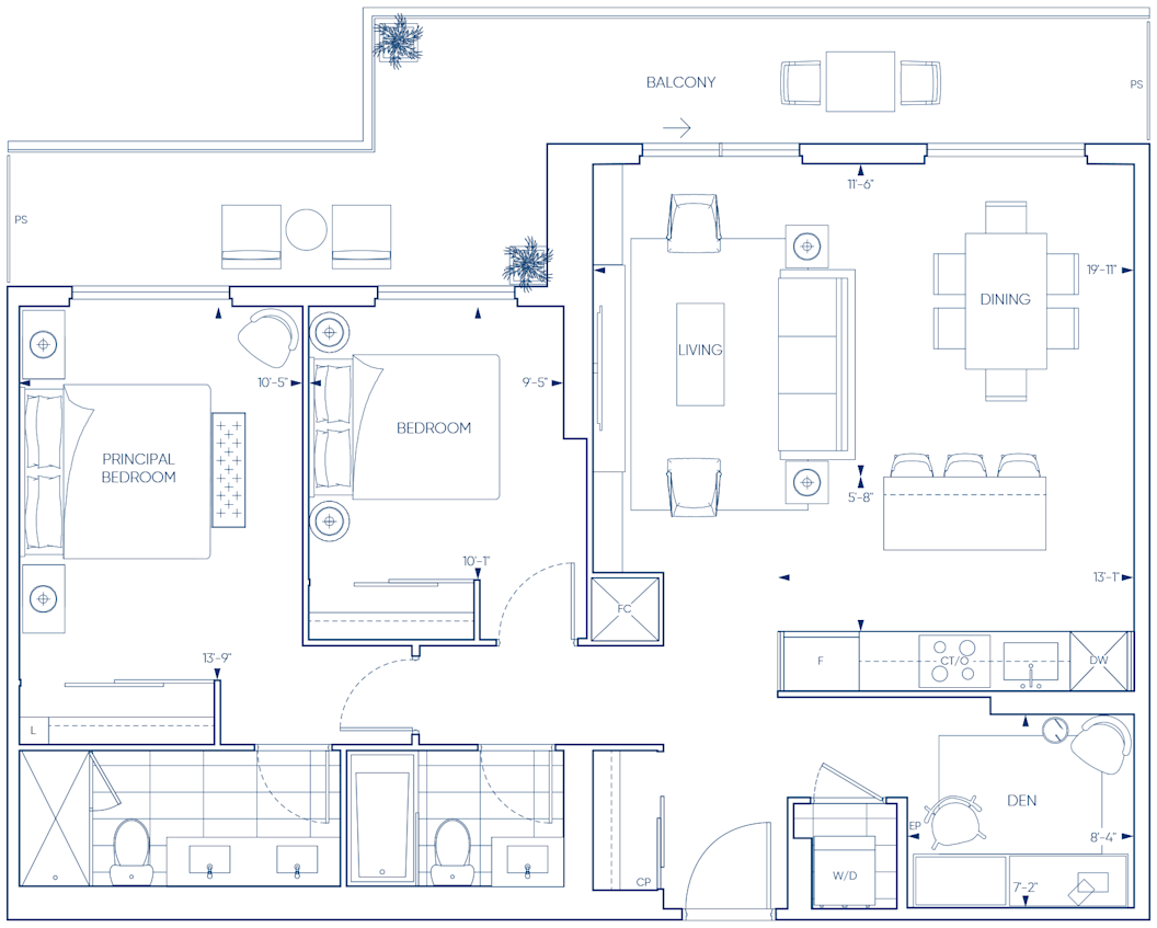 Harbourwalk 2M+D Floorplan