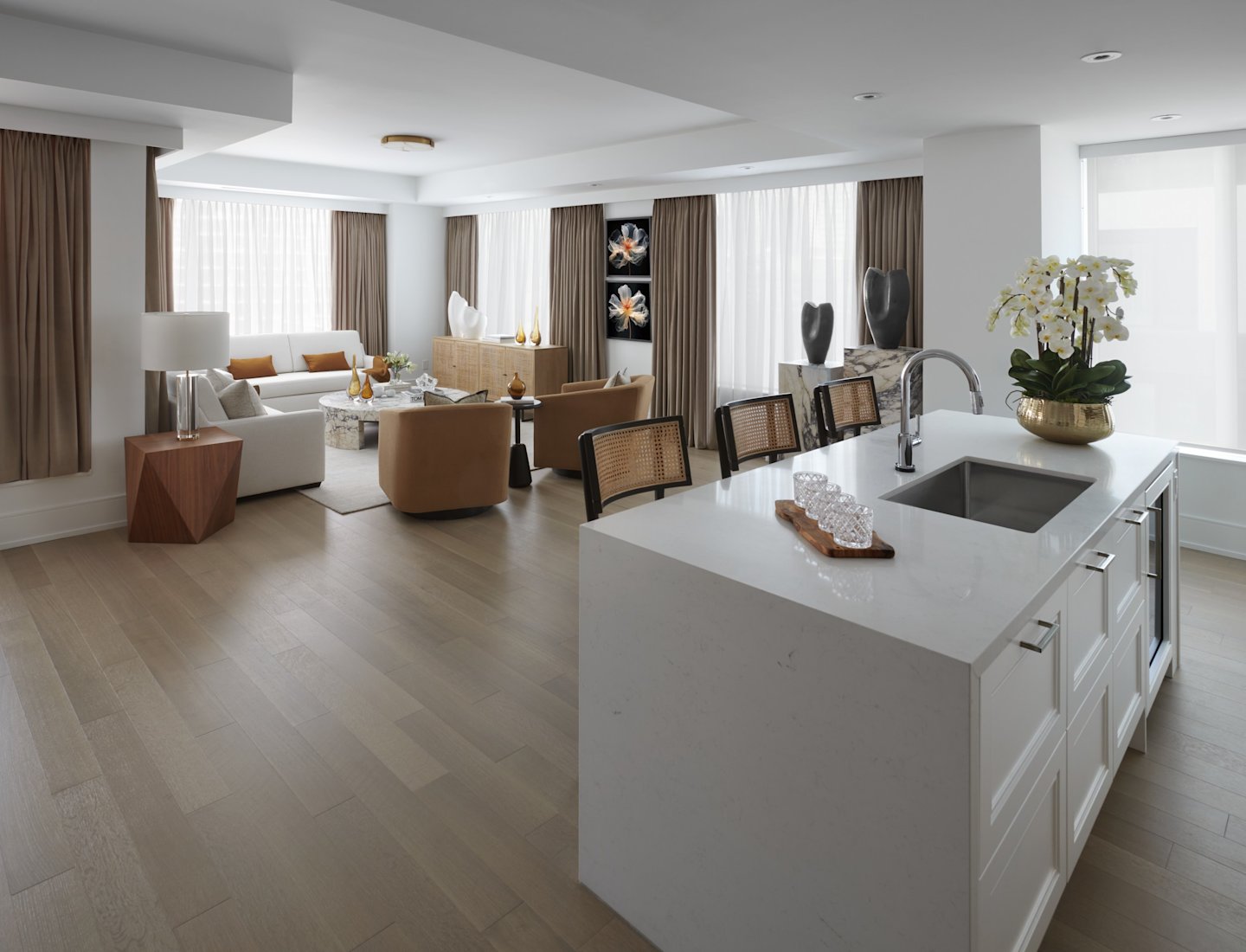 The Well Signature Series Suite 811 Kitchen and Living Room