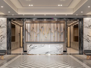 An entrance to a suite