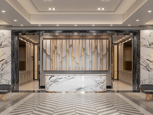 An entrance to a suite