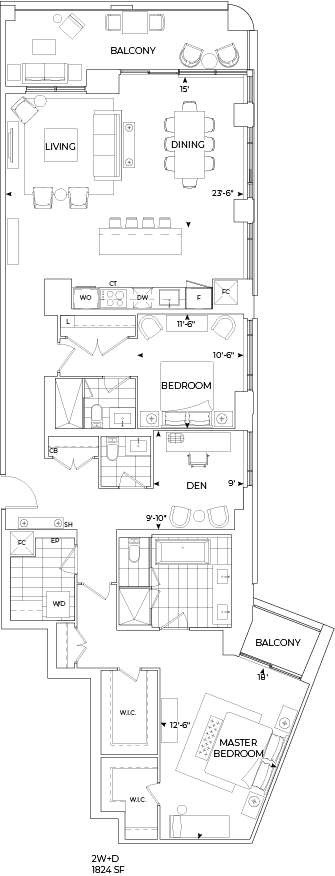 Edenbridge Condo Suite 2W+D Floorplan