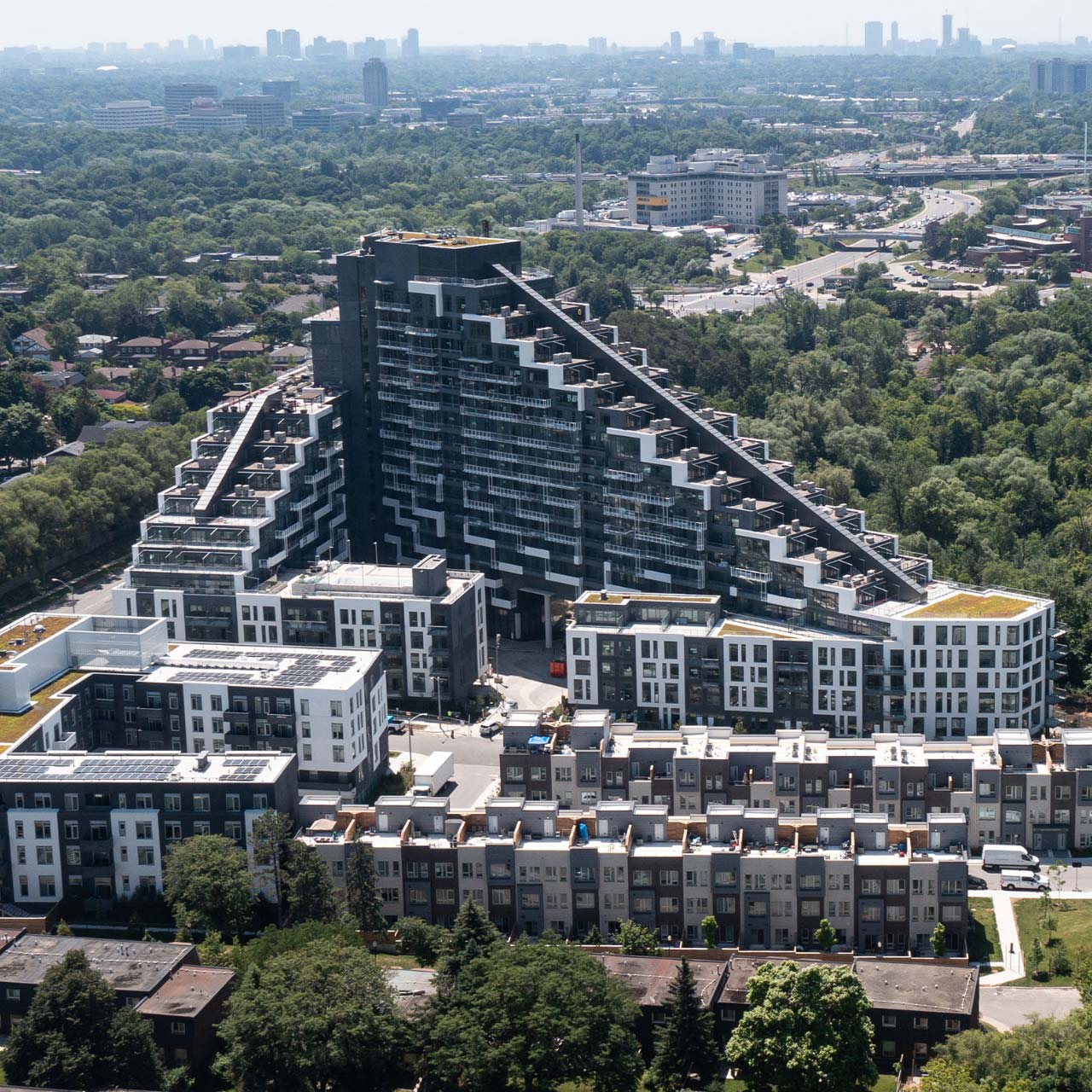 Aerial view of the SCALA Condominium Building